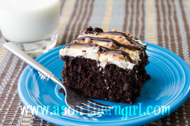 double fudge caramel poke cake